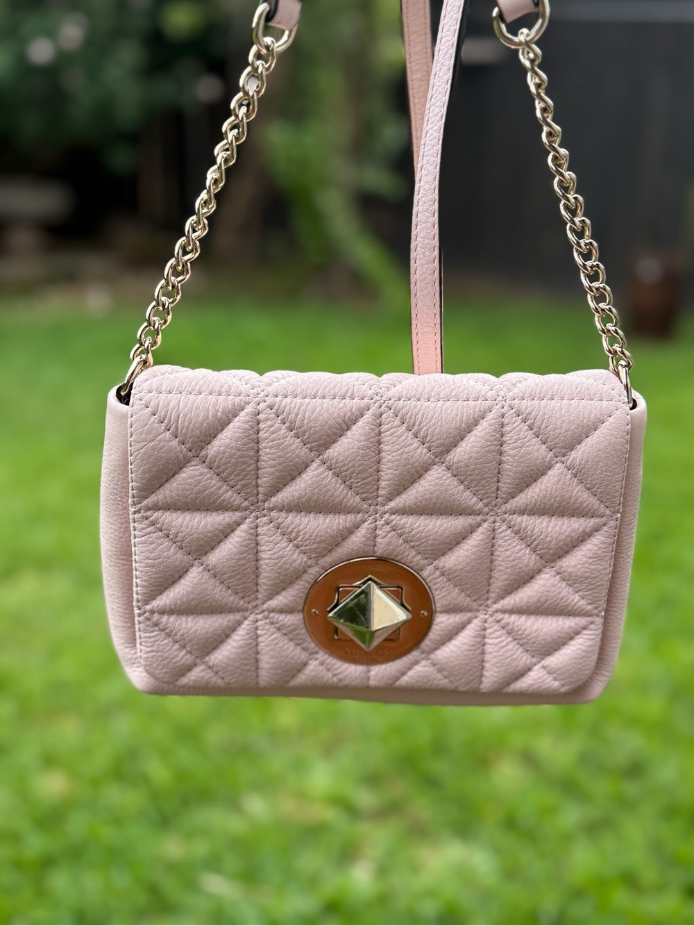 Kate Spade New York Blush Pink Quilted Leather Crossbody Bag Gold Chain